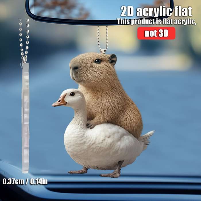 1pc 2D Flat   Capybara Riding Goose Acrylic Hanging Ornament  Design for Car Rearview