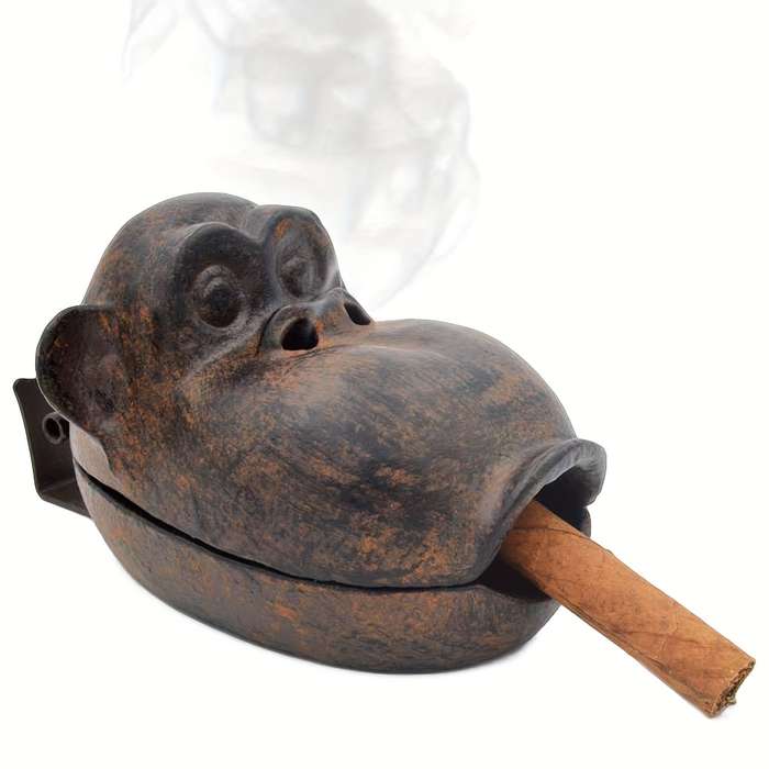 1pc Vintage Cast Iron Monkey Ashtray with Lid Unique Orangutan Design Perfect for Home Office