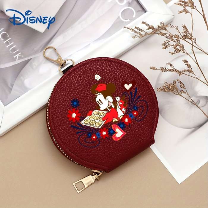 1pc Disney Mickey Minnie Mouse Mini Coin Purse Multi-Color Round Wallet with Keychain Secure