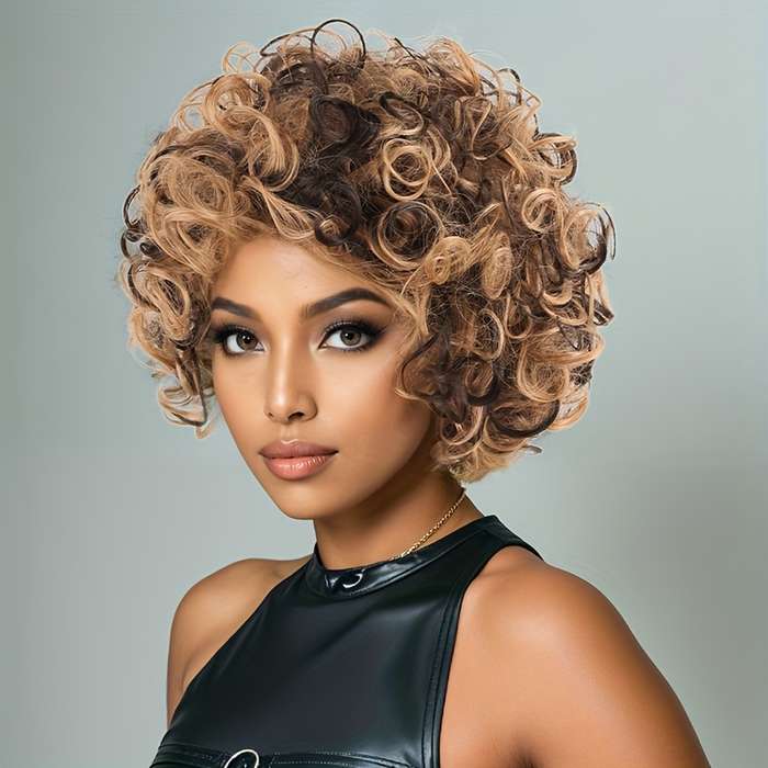 1Pc Black Brown Golden Mix Fashion Design Wig