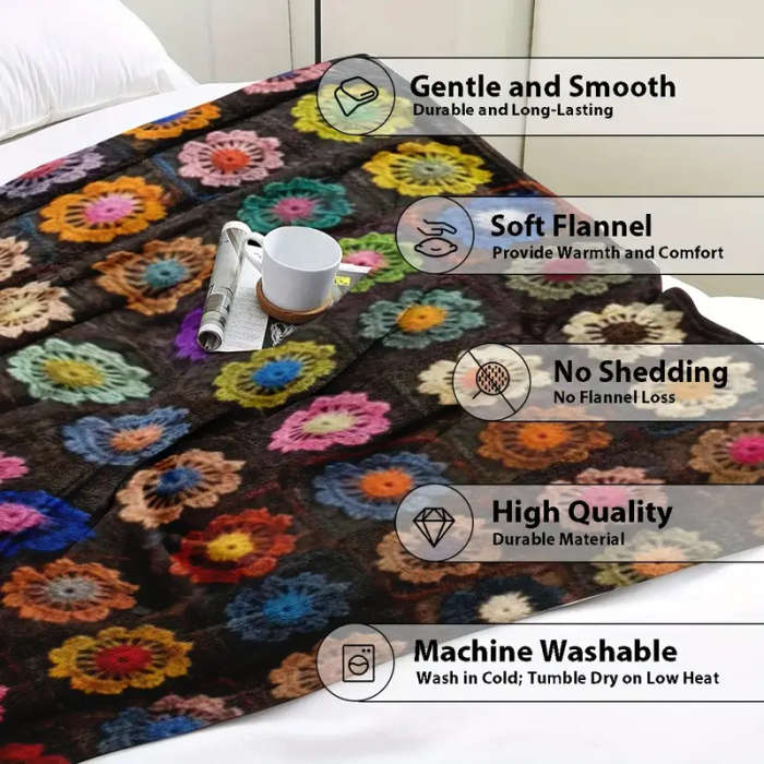 1 Handmade Vintage Crochet Flower Afghan Blanket 130*150CM