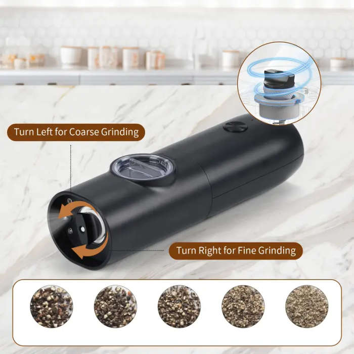 Electric Salt and Pepper Grinder Set Rechargeable Adjustable Coarseness One-Hand Operation Dual Char