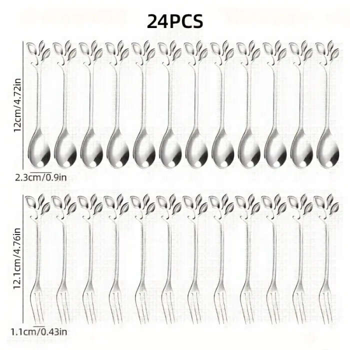 24-Piece Stainless Steel Leaf Fork And Spoon Set