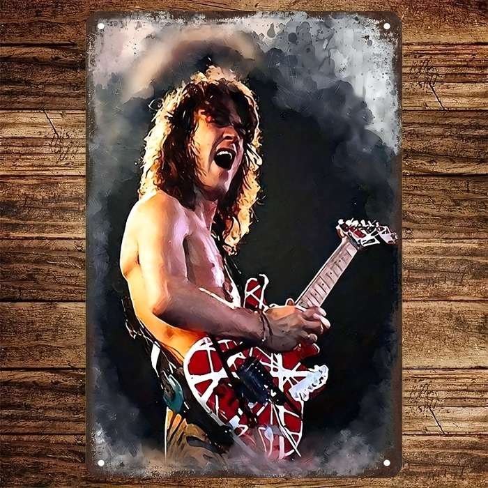 1pc Eddie Van Halen Rock Poster Vintage Metal Aluminum logo adorns Home Garage Bar Coffee Bar Garde