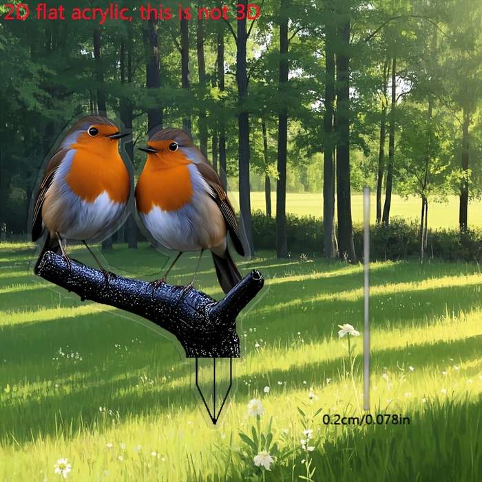 1pc 2D Flat   Robin Acrylic Garden Stake Sign Vibrant Orange Brown Bird Design Weather-Resi