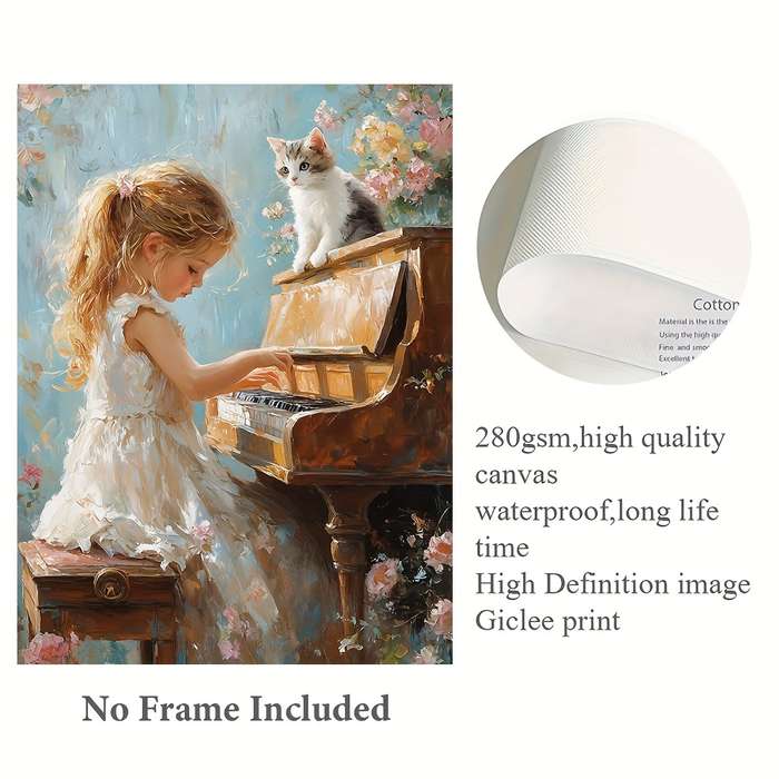 1pc  Oil on Canvas Frameless 30.48X40.64 cm Little Girl Playing The Piano Home Decoration
