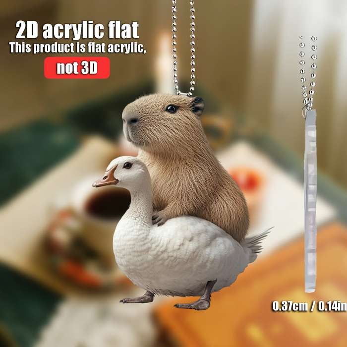 1pc 2D Flat   Capybara Riding Goose Acrylic Hanging Ornament  Design for Car Rearview