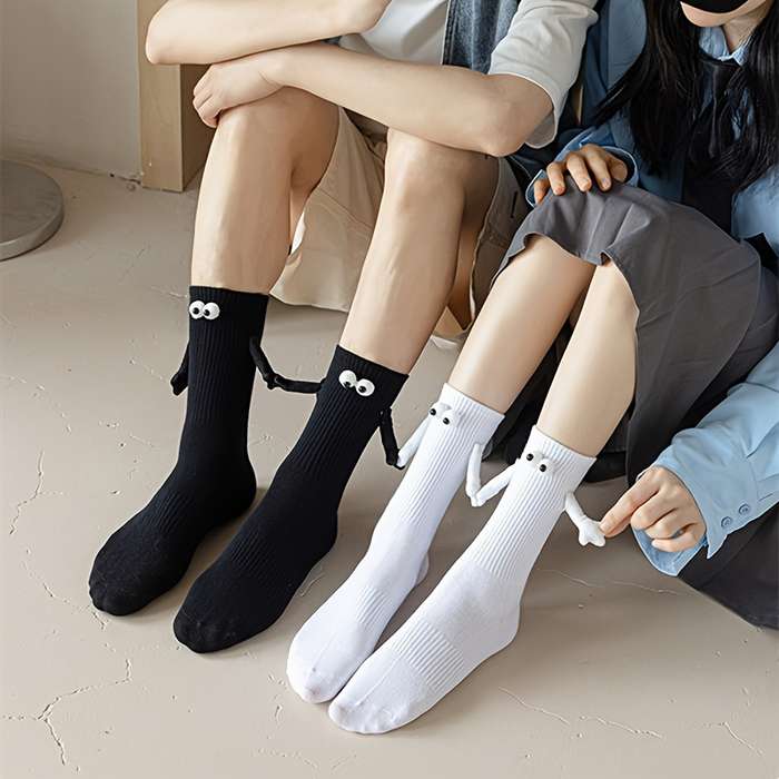 2 Pairs Black And White One Size High Elastic Socks