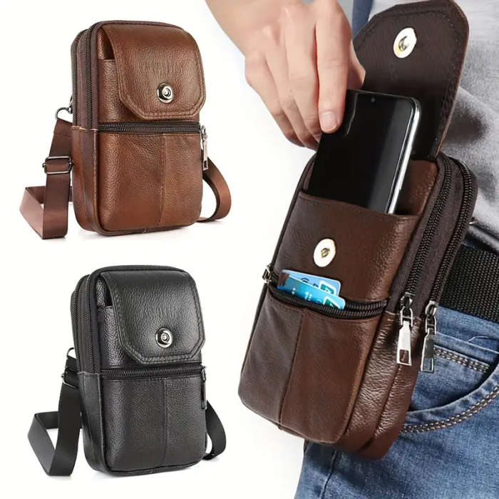 1pc Men's Simple Fashion Waist Bag Top Layer Cowhide Belt Hanging Fanny Pack Ideal For Walking