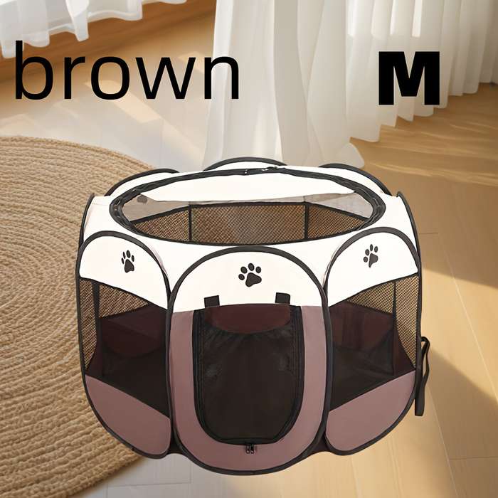 1pc Beige+gray size Dimensions: 114 x 114 x 58 cm (Foldable)Pet Cage