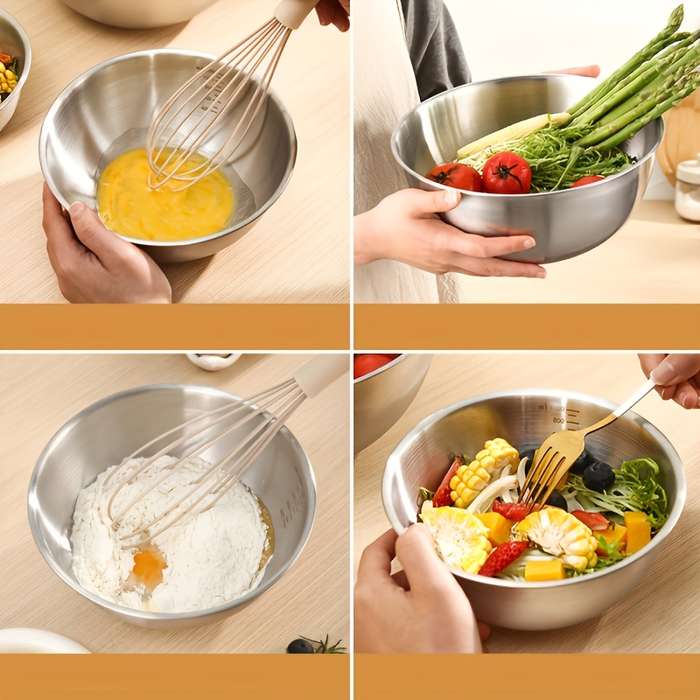 3pcs Stainless Steel Mixing Bowls Set Durable Food-Safe Kitchenware for Cooking Baking Ser