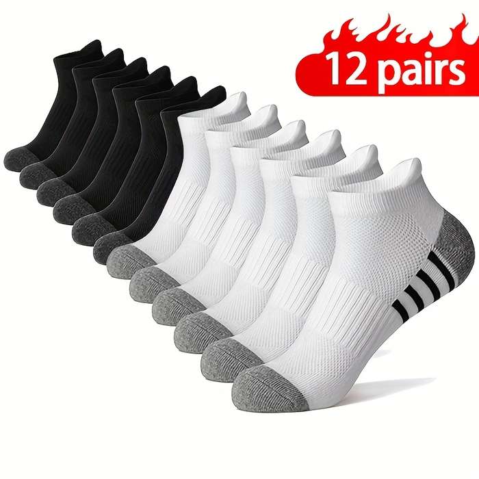 12 Pairs White And Gray One Size High Elastic Socks