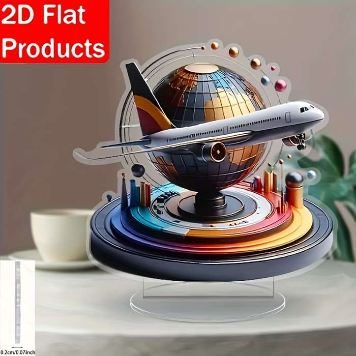 1pc 2D Flat  Modern Crystal Airplane Globe Desktop Decor Contemporary Acrylic