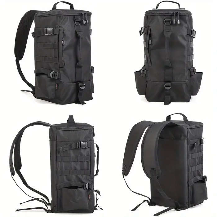 4.6 Gallon Black Fishing Backpack with Multiple Compartments