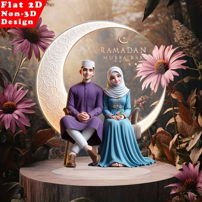 1pc 2D Flat   Acrylic Decorative Piece Romantic Couple Design with Floral Accents Traditi