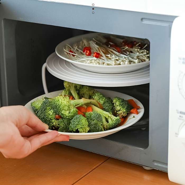 1pc Versatile Double-Layer Plastic Microwave Steaming Rack Multifunctional Heating Serving