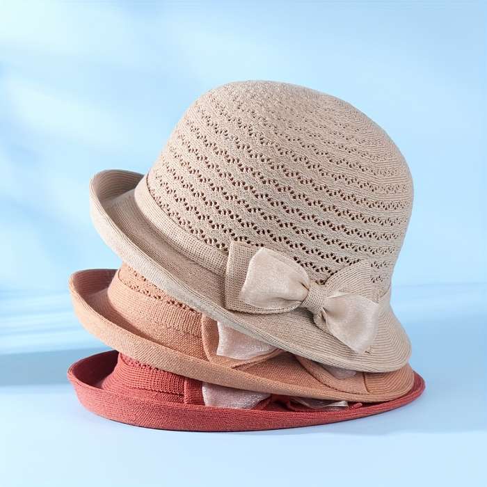 1pc Elegant Women'S Fedora Sun Hat Stylish Versatile Sun Protection Polyester Hand-Washable