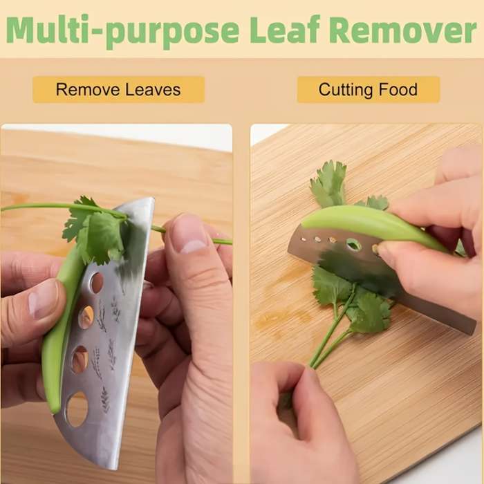 1pc Stainless Steel Herb Stripper 7-Hole Manual Kitchen Cutter with Safety Cover Round Blade for