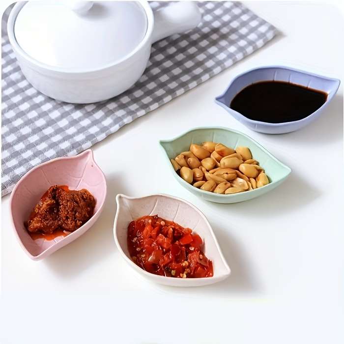 4-Pack EcoLeaf Wheat Straw Leaf-Shaped Condiment Dishes Small Seasoning Bowls for Dips Vinega