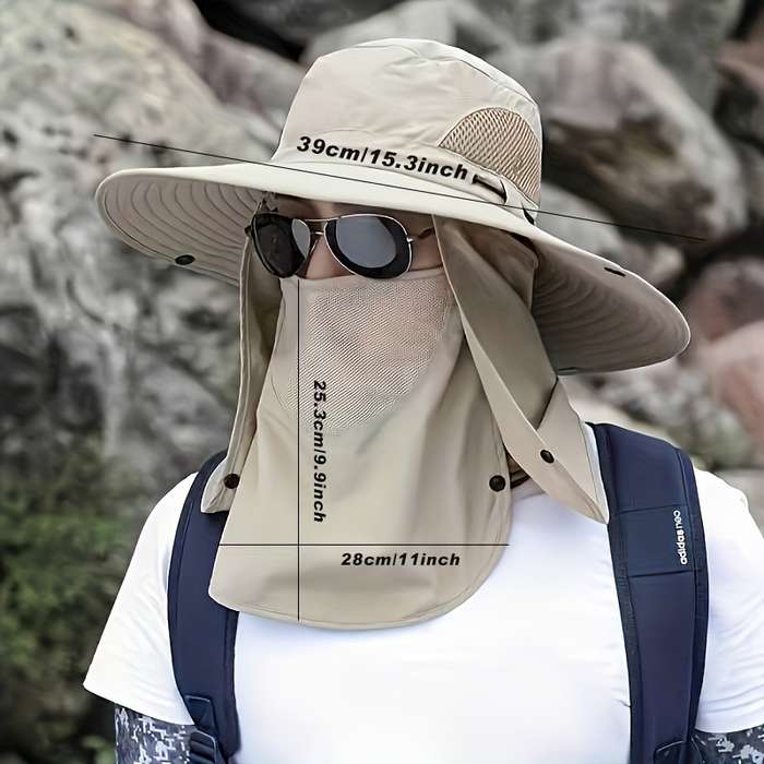 1pc of Taslon Sun Hat Fisherman Hat Large Round Hat Foldable with Detachable Mask Anti-Ultrav
