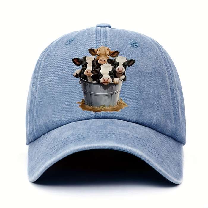 1pc Adjustable Cotton Baseball Cap with Cute Cow Print Lightweight Sun Hat for Men and Women Hand