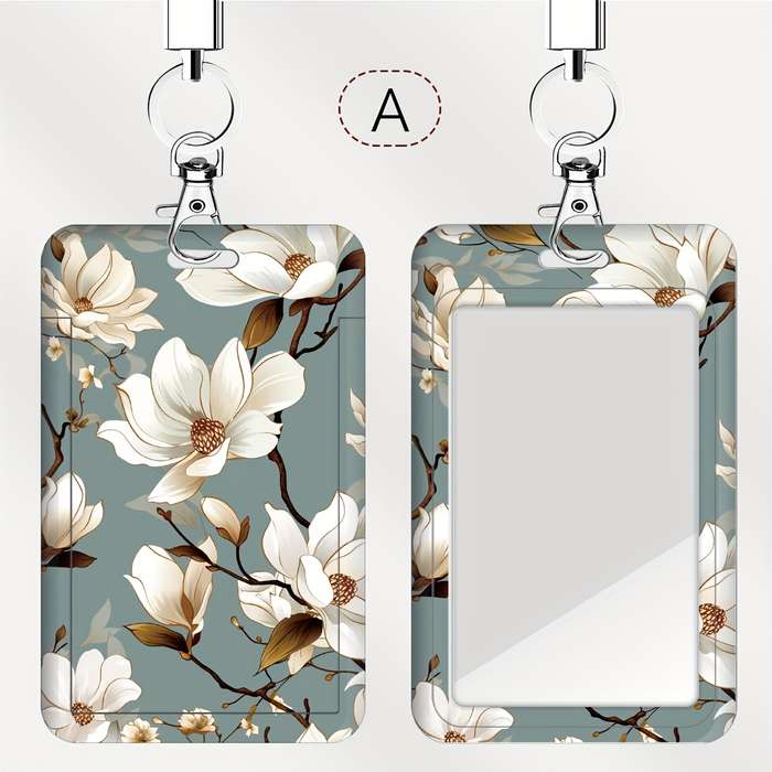 1pc A Card Holder for Doctors And Nurses Featuring a White Magnolia Flower Design Suitable for Bus
