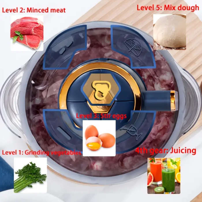 5L Multifunctional Electric Chopper Food Processor Stainless Steel Five Speed