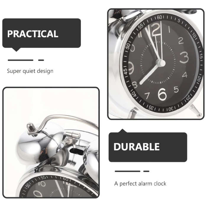 1pc Chic Metal Alarm Clock with Glass Face Luminous Silent Quartz Movement Anti-Fall Design