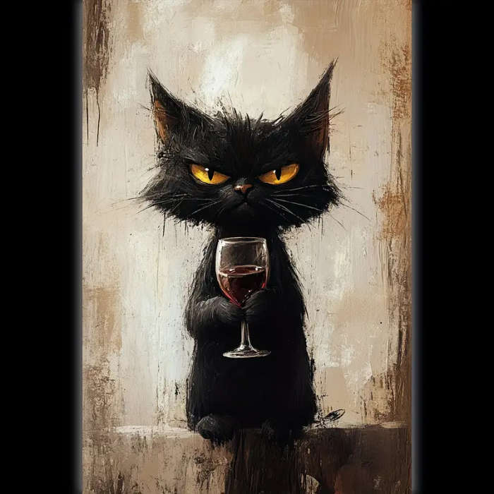 1pc Charming Black Cat with Wine Glass Canvas Print 30.48x45.72cm Unframed Whimsical Animal Art for