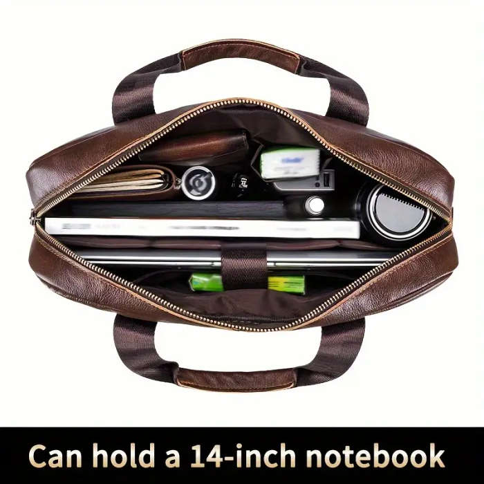 Genuine Cowhide Leather, Multi Functional Casual Bag, Large Capacity Computer Briefcase