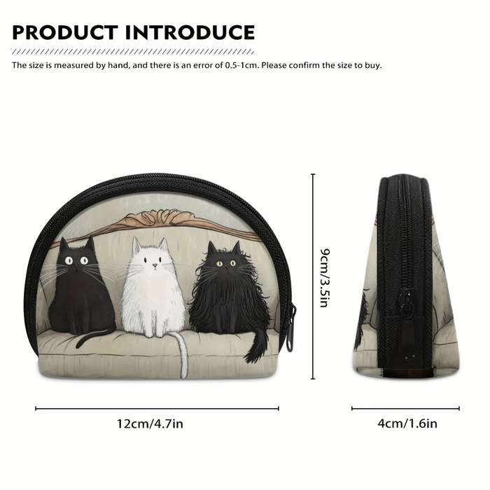 1pc Cute Cat Coin Purse Organizer Three Cats Sitting on Couch Design Compact Wallet for Coins E