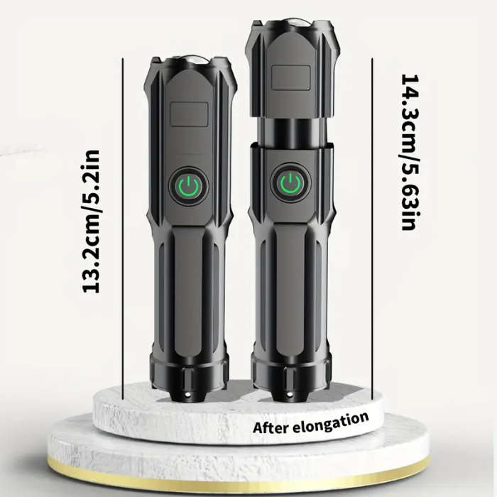 1pc Rechargeable LED Flashlight P50 Portable Telescopic Zoom 800mAh Lithium Battery USB Cable Includ
