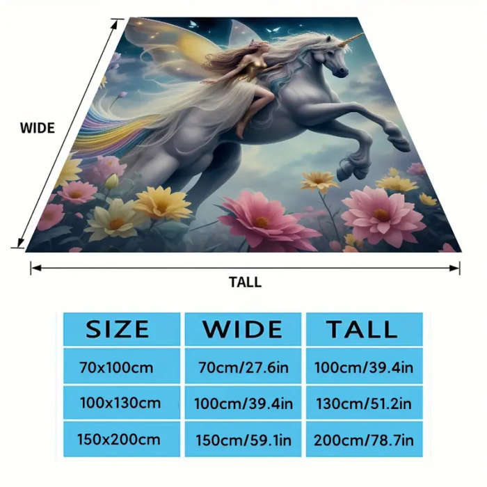 1 Romantic Unicorn and Floral Design Printed Flannel Blanket 70CM*100CM