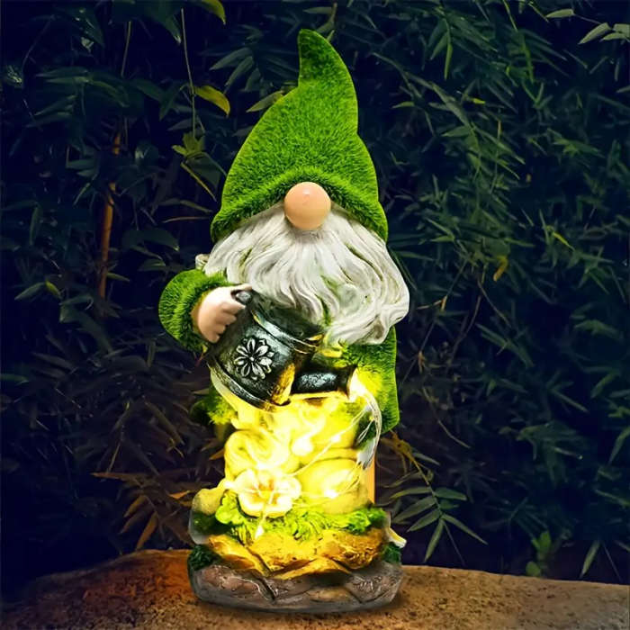 Unique Solar Gnome Watering Can Light