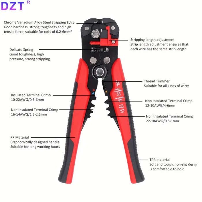 1pc Multi-Functional Automatic Wire Stripper Self-Adjusting Cable Cutter with Comfort Grip Handles