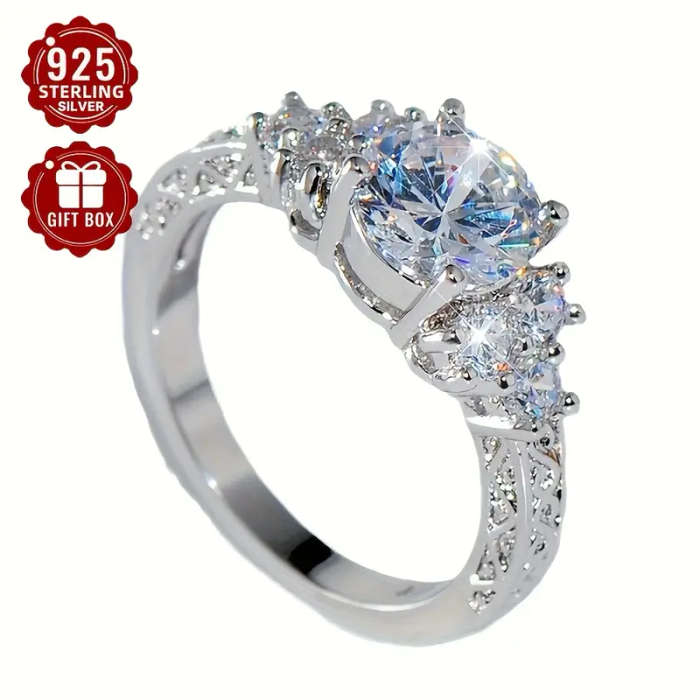 Elegant 925 Sterling Silver Engagement Ring with Sparkling Cubic Zirconia