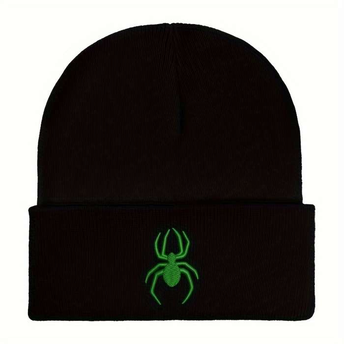 1pc Spider Embroidery Graphic Beanie Solid Color Casual Knit Hats Unisex Cuffed Beanie Hip Hop Skul