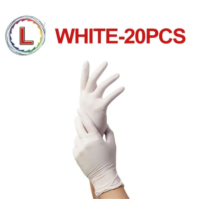 20pcs White Disposable Nitrile Gloves Latex Free Gloves Size L Durable Household Cleaning Gloves