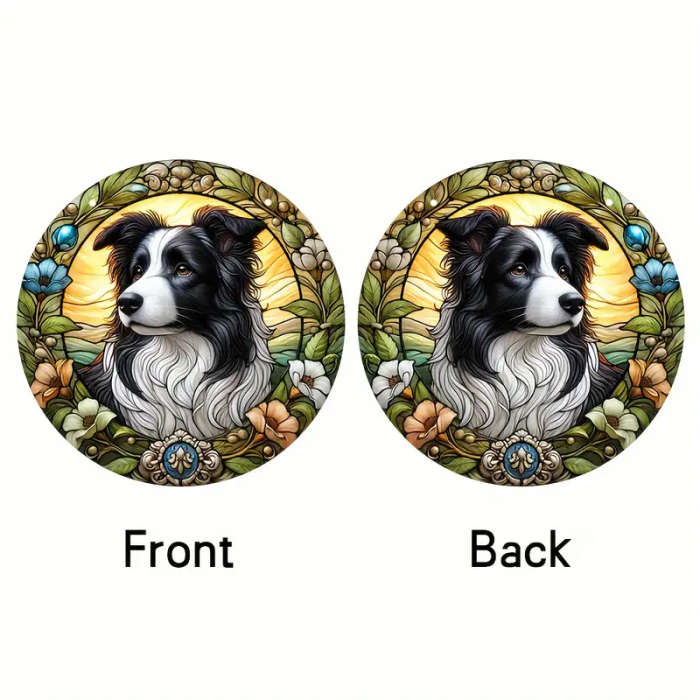 1pc 2D Flat 1pc Border Collie Round Sun Catcher Window Hanging Sign Acrylic Painted Art Decorative S