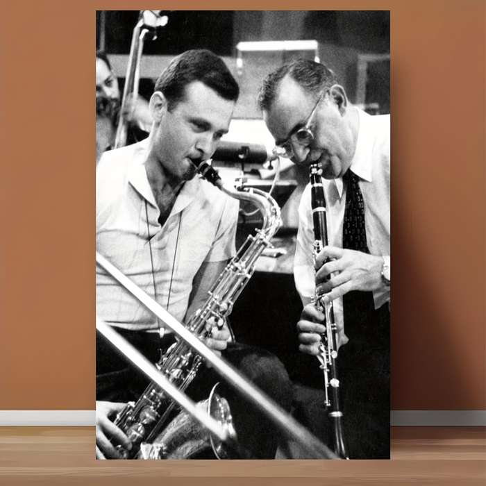 1pc  Frameless Benny Goodman Stan Getz Jazz Musician Canvas Poster Black White Saxophone A