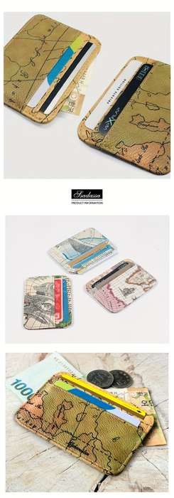 1pc Vintage Map Print PU Leather Card Cases Mini Wallet with Coin Purse and Credit Card Holder