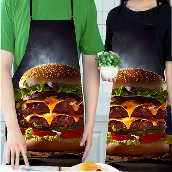 1pc Fun Hamburger Pattern Polyester Apron Vibrant Colorful Print Sleeveless Knitted Ideal