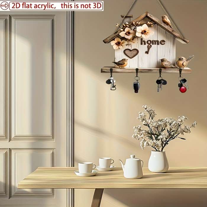 2D flatle and Colorful Wooden Home Key Holder Comes with Four Metal Hooks 30.0cm x 24.99cm 2D Wal