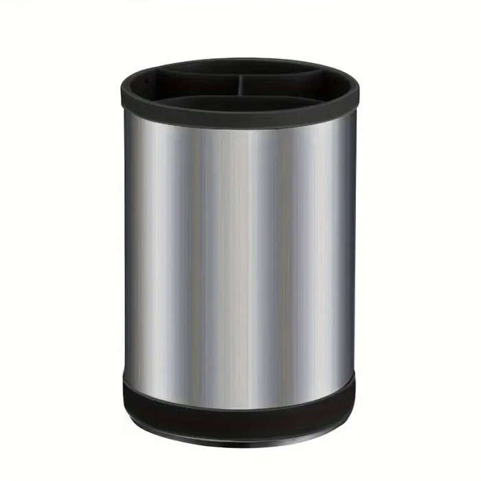 1pc Stainless Steel Kitchen Utensil Holder 360 Degree Rotating Cylinder with Drainage Holes and Divi