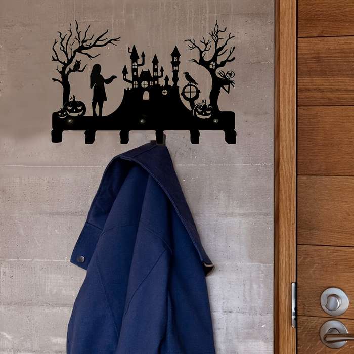 28.96cm Black Metal Wall Hook with Halloween Silhouette DesignEasy-to-Install Key Holder Vintage