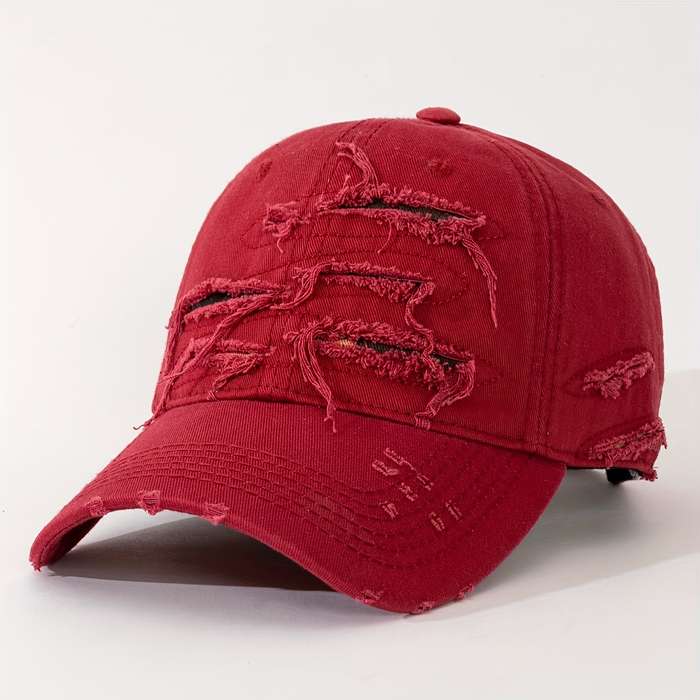 1pc Embroidered Distressed Cotton Baseball Cap Sun Protection Frayed Dad Hat with Embroidery Ad