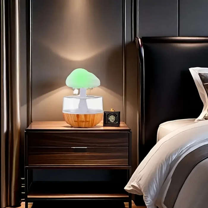 Mushroom Humidifier with Realistic Rain Sound & Dimmable LED Night Light - Quiet Soundwave technolog