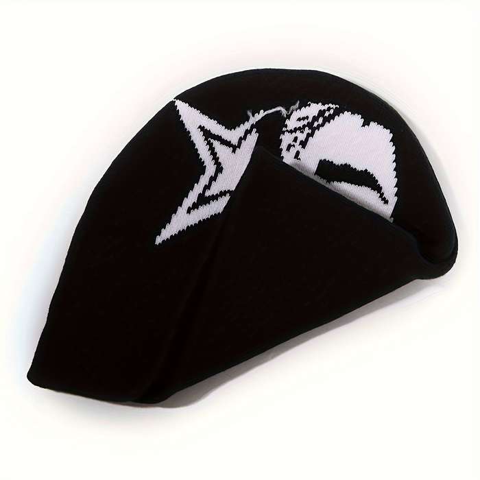 1pc Star Face Jacquard Knit Beanie for Women and Men Acrylic Stretchy Skull Cap Lightweight Unise