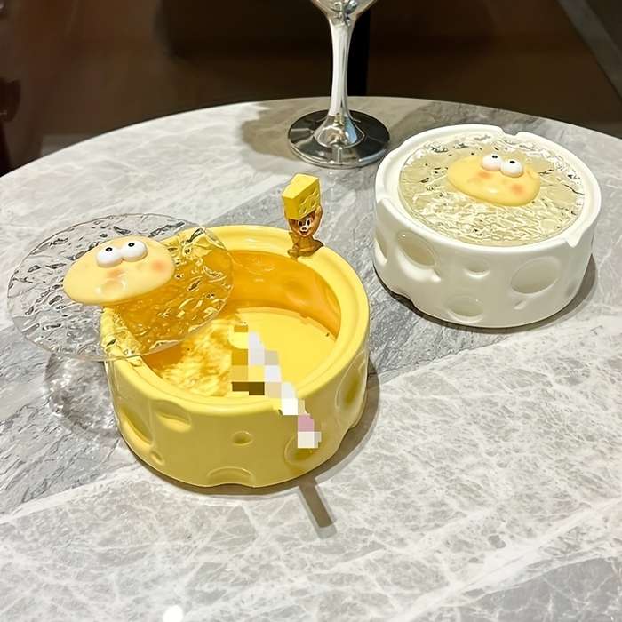 1pc Creative Fun Cheese Ceramic Ashtray with lid soot does not fly can be used for decoration su