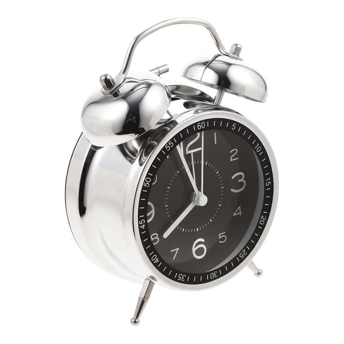 1pc Chic Metal Alarm Clock with Glass Face Luminous Silent Quartz Movement Anti-Fall Design